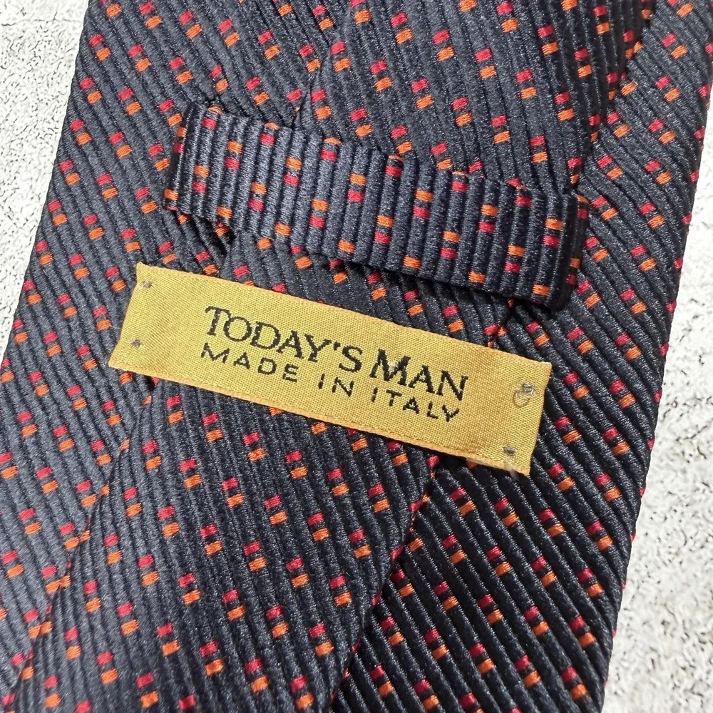 Today's Man Silk Tie Mens One Size Black Geometric Pointed Made In Italy Necktie
